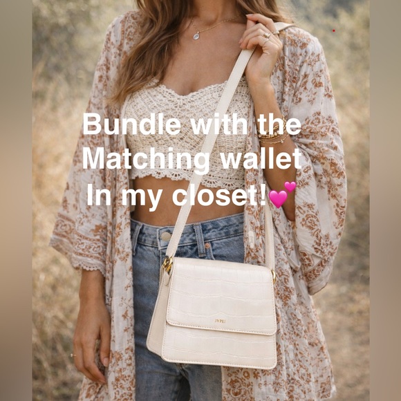 JW Pei Croc Embossed Mini Shoulder Bag Cream Vegan Leather Gold Hardware - Picture 2 of 13